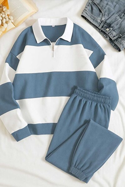 BRLKN Unisex thick striped half zipper tracksuit set 3 thread cotton new season