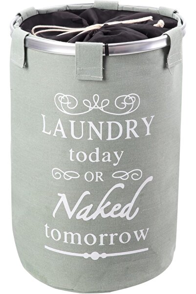 Lawazim Round laundry basket with printed letters box design for organization and storage, green, 40×50 cm,