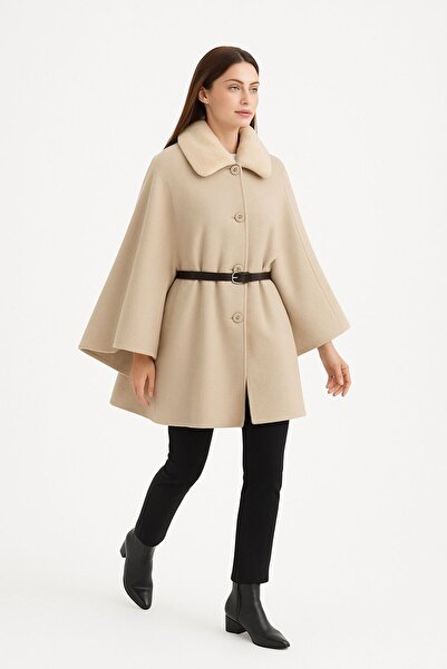 Rouge basıc Poncho with Buckle Belt