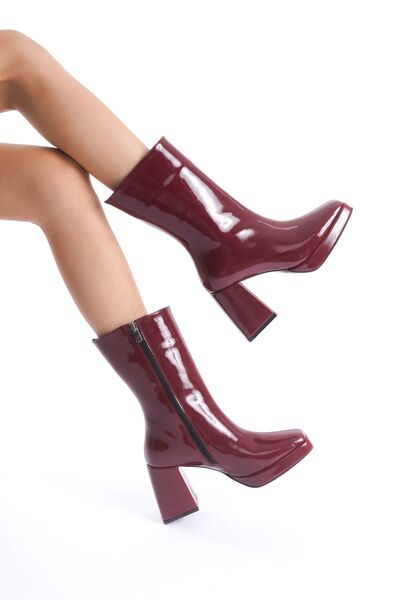 FEMME Kadın Küt Burun Platform Fermuarlı Kalın Topuklu Günlük Dreem