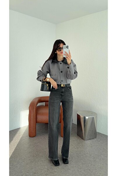 HAZELANNA Wide Leg Antrasit Jean