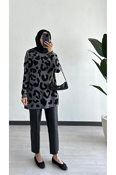 nizzell سترة تريكو فضفاضة بنقشة الفهد – سترة نسائية شتوية قصة فضفاضة