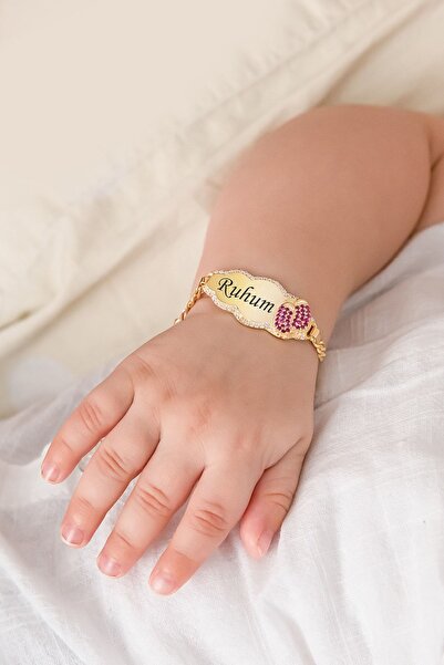 Flamingo Ruhum Yazılı Bulut Modeli Kız Bebek Künyesi 14 Ayar Altın Kaplama 925 Ayar Gümüş - Uvps900112