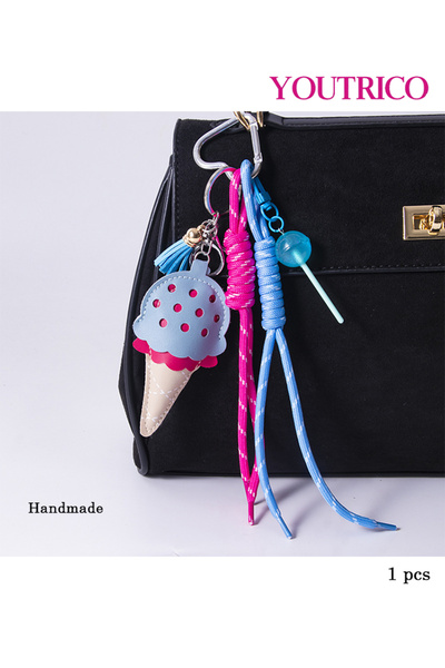 Youtrico سلسلة مفاتيح جلدية ثلاثية الأبعاد مصنوعة يدويًا - سحر حقيبة حبل مضفر...