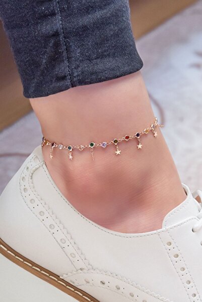 Flamingo 925 Ayar Renkli Taş Sıvama Sallantılı Yıdız Gümüş Hadise Halhal