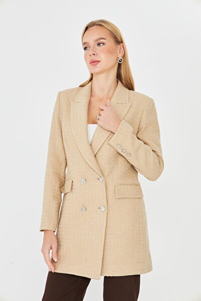 LOVELF 4 Düğmeli Kruvaze Tüvit Ceket Vizon