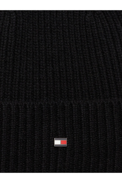 Tommy Hilfiger Men Black Cashmere Plaque Beanie