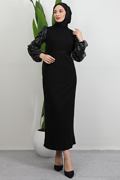 GİYZAMİLA Sleeve Detail Elisa Dress Black