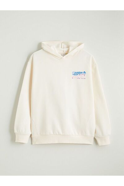 LC Waikiki Lcw Kids Stitch and Angel Printed Girls' Thick Sweatshirt