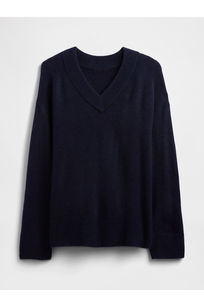 GAP Kadın Lacivert Oversized V Yaka Kazak