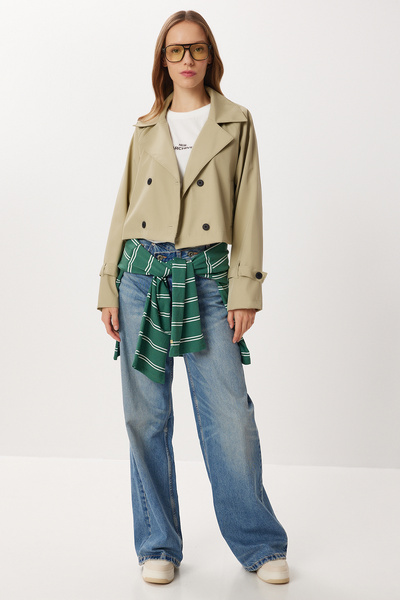 Lovelyİstanbul Double-Breasted Short Trench Coat Lmk0002 Olive Green