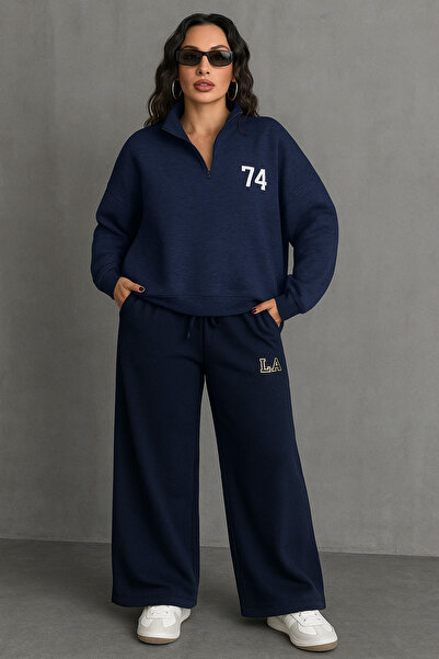 COOLHILL Women's 74 Printed Half Zip Sweatshirt and La Sweatpants Set