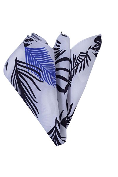 Exve Exclusive Navy Blue Hawaiian Leaf Printed Cotton Pocket Lapel Handkerchief on White