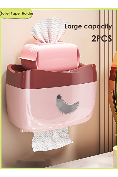 Generic 2PC Wall Mounted Toilet Paper Holder Waterproof Tissue Box Shelf with Holder No Hole Punching