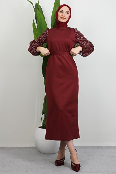 GİYZAMİLA Sleeve Detail Elisa Dress Burgundy