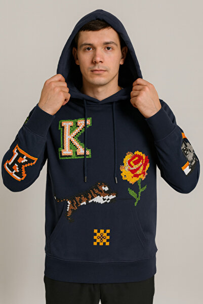 YusGos Unisex Men/Women High Quality Concept Sleeve and Chest Embroidered Cotton Hooded Knz Sweatshirt