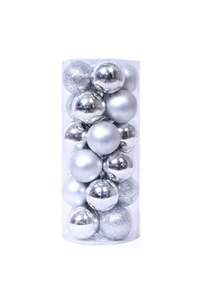 OEM Set of 24 Silver Christmas Baubles 5 cm - Plain & Glitter