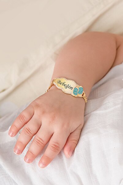 Flamingo Bebeğim Yazılı Bulut Modeli Erkek Bebek Künyesi 14 Ayar Altın Kaplama 925 Ayar Gümüş - Uvps900068