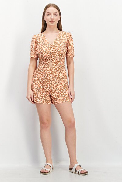 Wednesday's Girl Women Allover Print Short Sleeve Playsuit, Brown