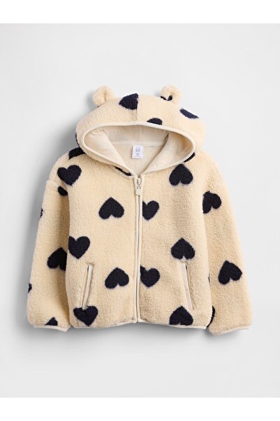 GAP Kız Bebek Krem Sherpa Bear Fermuarlı Sweatshirt