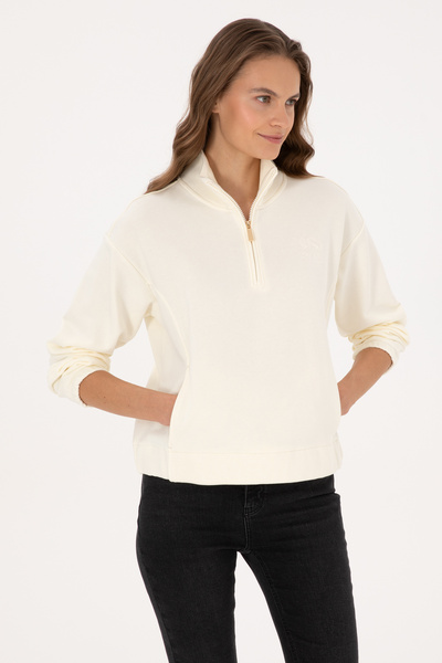 U.S. Polo Assn. Women's Cream Zippered Mock Neck Sweatshirt 50307798-Vr256