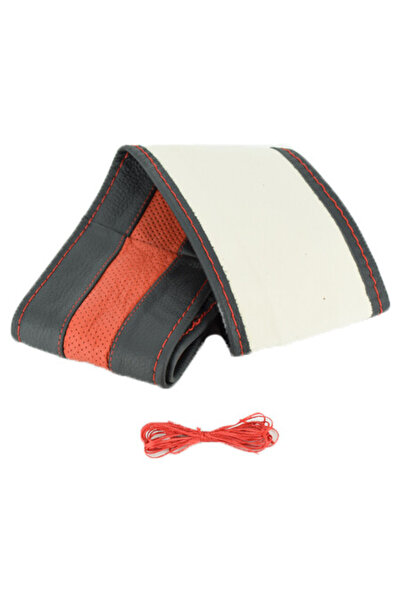 Avex Steering wheel cover made of BLACK GENUINE LEATHER WITH RED STRIPE, for cars, diameter 37 - 39 cm