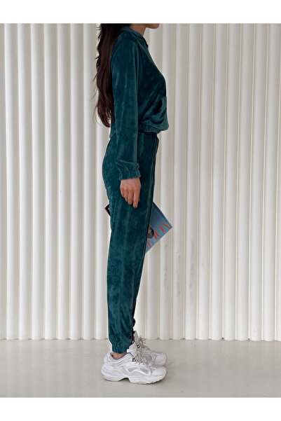 Winmoda34 Βελούδινο Σετ Φούτερ με κουκούλα γαλλικό βελούδο μαλακό