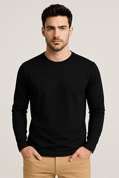 PARSHEY Erkek - Kadın Uzun Kollu Basic Tişört - Bisiklet Yaka - Premium Pamuk...