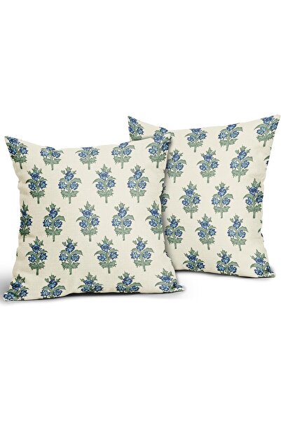 Generic Green & Blue Floral Pillow Covers, Rustic Spring Flowers, Set of 2, 45×45 cm