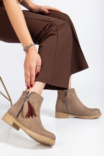 Budi 165-205 Mink Suede Leaf Patterned Zippered Daily Women's Boots