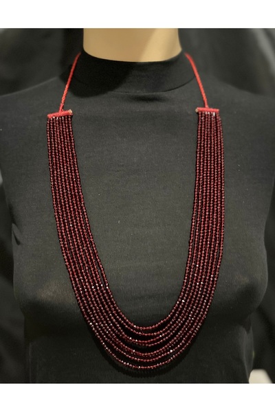 ZEYTUN AKSESUAR Özel Tasarım Bordo Kristal Boncuklu Çok Katlı Kolye