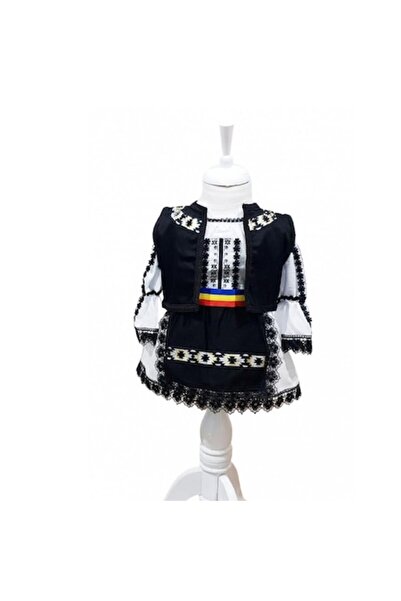 OEM Girls' traditional costume with vest, white/black, 5 YEARS, 4 pieces, 104-110 CM