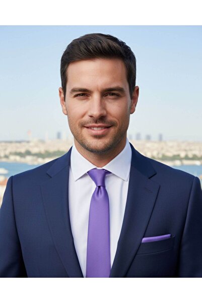 1001 Kravat Lilac Colored 8 cm Wide Tie with Handkerchief