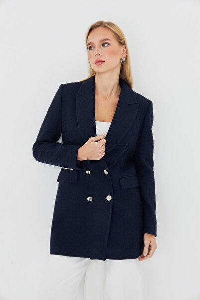 LOVELF 4 Düğmeli Kruvaze Tüvit Ceket Lacivert