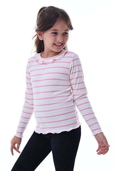 CQCQ Tricou roz cu mânecă lungă și guler cu volane pentru fete – Elegant și c...