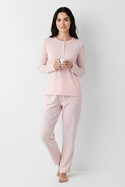 Pierre Cardin Women's Pink Round Half Placket Buttoned Collar Home Wear Pajama Set Vr.P9.0.C86.Y10.D1