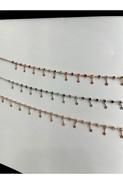 Flamingo 925 Ayar Renkli Taş Sıvama Sallantılı Yıdız Gümüş Hadise Halhal