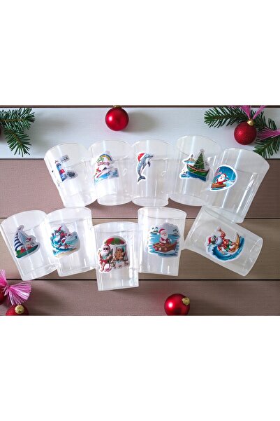 Armada 10 bucăți de pahar de shot din plastic mica cu tematică de Crăciun, cu barca cu vele, cu tema Moș Crăciun, 40 ml (5 cm)