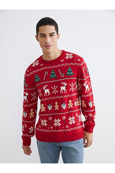 LC Waikiki Xside Crew Neck Christmas Themed Men's Knitwear Sweater
