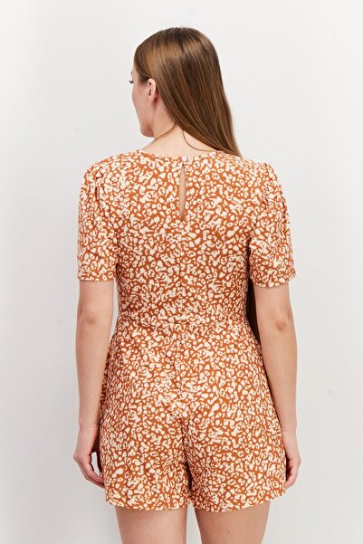 Wednesday's Girl Women Allover Print Short Sleeve Playsuit, Brown