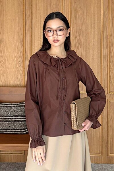Ceylan Otantik Bitter Brown Peter Pan collar Bow Tie Shirt