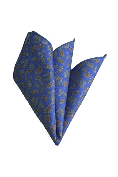Exve Exclusive Colorful Shawl on Blue Printed Suede Pocket Lapel Handkerchief