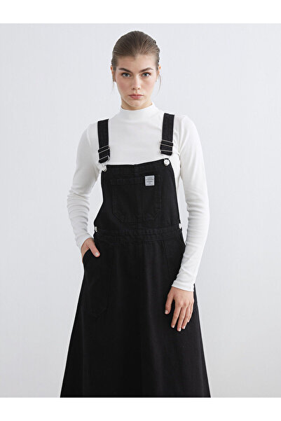 LC Waikiki Square Collar Straight Strap Women's Jean Salopet Dress