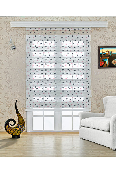 Yznhome Çocuk odası - Gri Küçük Yıldız Desenli Zebra Perde - YZN-244