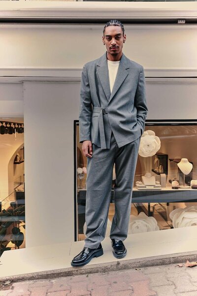 ablukaonline Men's Belted Oversized Piece Suit Gray