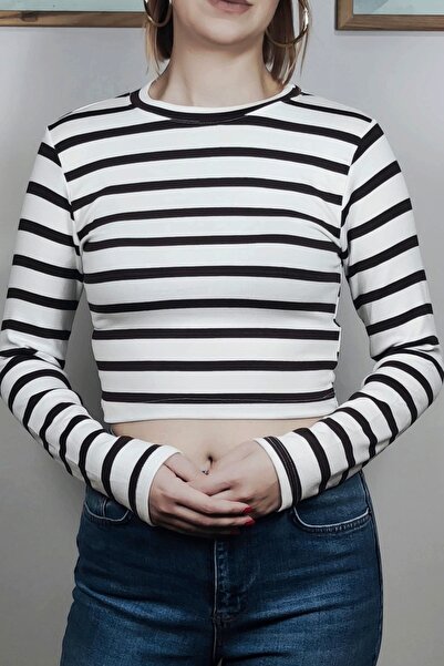 MADAMMERY Striped Long-Sleeved Stretchy Combed Cotton Crop Badi