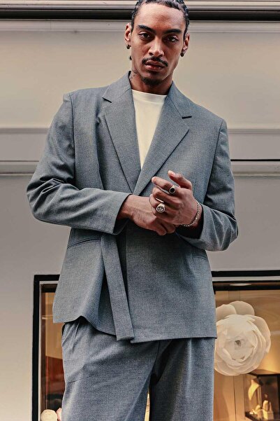 ablukaonline Men's Belted Oversized Piece Suit Gray