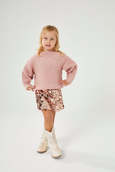 Polente Girl's Sequin Skirt and Pink Knit Sweater Top and Bottom Set