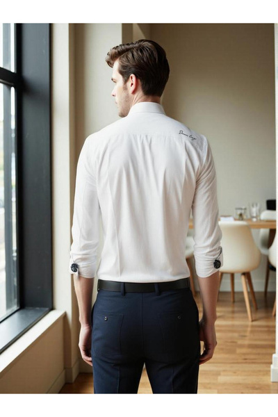 Dennis Lingo By Styli Men Solid Mandarin Collar Casual Shirt