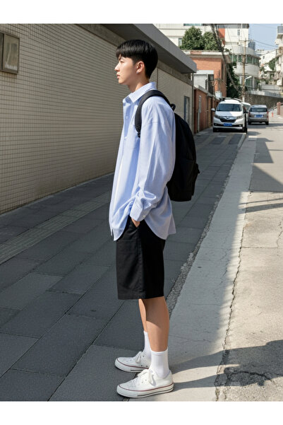 Take Two By Styli Men Blue Striped Oversized Shirt